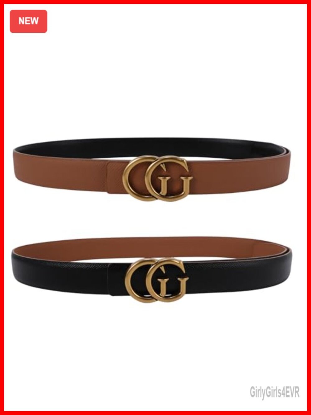 Reversible Leather Belt Gold Buckle Slim Fit for Dresses Jeans Coats